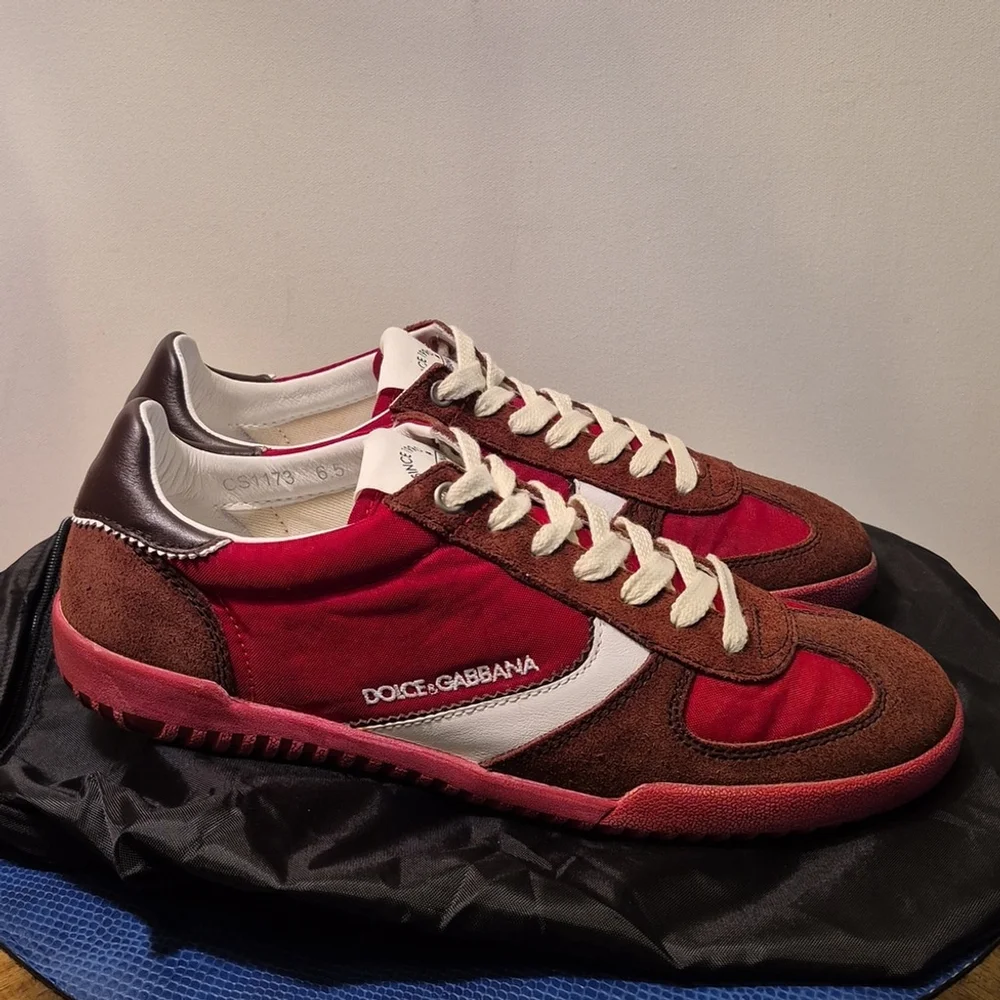 Dolce&Gabbana Red Suede&leatherlow Profile Trainers Mens sz.6.5= 8.5wmn (#1741)
